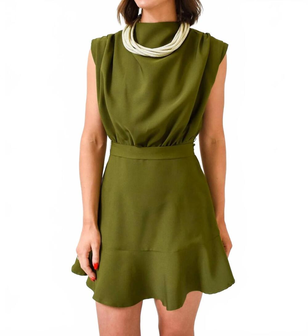 NEW GLAM cowl me maybe tie waist dress in olive